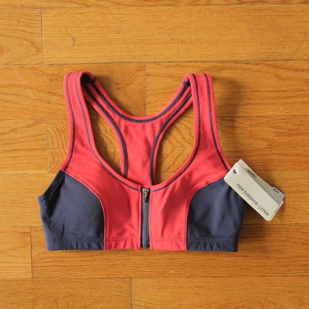 New Balance x J.Crew Sports Bra Women Red Blue Zip Front Athletic XS KL8592